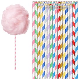 50 PCS Stripe Cotton Candy Sticks, Random Color Cotton Candy Cones Supplies, Multicolor Paper Cones Supplies for Birthdays, Weddings, Parties, Candys Making