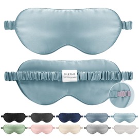 SILKTALE Silk Sleep Mask for Men and Women, 19 Momme 100% Mulberry Silk Eye Mask for Side Sleepers, Light Blocking Silk Sleeping Mask with Adjustable Elastic Band for Travel, Light Blue