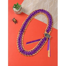 Graduation Lei Class of 2025 Graduation Ribbon Leis Graduation Necklace Braided Necklaces Graduation Leis gift Party Accessories for Women and Men (Purple and gold, 2)