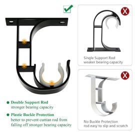 TOKPLNU Ceiling Curtain Rod Bracket, 4 Pack Heavy Duty Curtain Rod Holders, Aluminum Alloy, Black Ceiling Curtain Hooks Hangers Fit for 1 Inch Drapery Rods