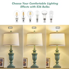 SAIWEYA 27.5" Farmhouse Table Lamps Set of 2 Bedroom Lamp, 3 Way Dimmable Bedside Lamp with 2 USB +AC Outlet Nightstand Vintage Rustic Touch Lamps (Antique Green)