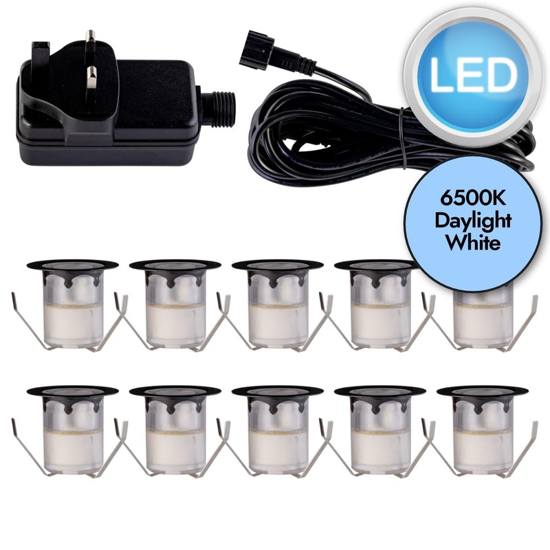 firstchoicelighting Set of 10-30mm LED Decking Plinth Ground Light Kit,