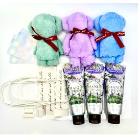Unit ensemble Petite Gift, Bear's Towel, Handkerchief x Hand Cream, Set of 3 Each, Purple Type, Clear Bag Included, Present, Retirement, Greetings, Maternity Leave, Moving, Graduation, Birthday,