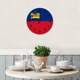 Minimalist Wood Clock Round Silent Non-Ticking Liechtenstein Decorative Wall Clocks National Flag Nautical Gifts Wooden Wall Decor for Restaurant Kids Room Gym 12 Inch