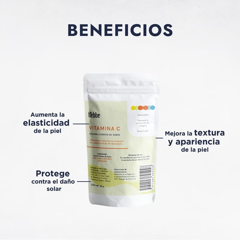 Hebbe - Vitamina C Fosfatada, Antioxidante y Aclarante para Cosméticos,