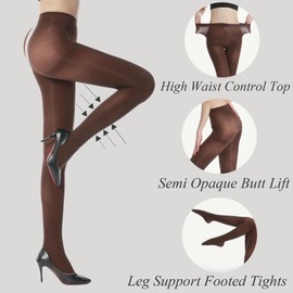 HA WA Womens Opaque Footed Tights, 70D Warm Winter Thick Sheer Pantyhose Control Top Tights for Women(T300 Coffee XL)