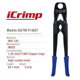 iCrimp Pex Pipe Crimping Tool, Plumbing Tool for 1-1/4 inch Copper Ring, meets ASTM 1807 Standard