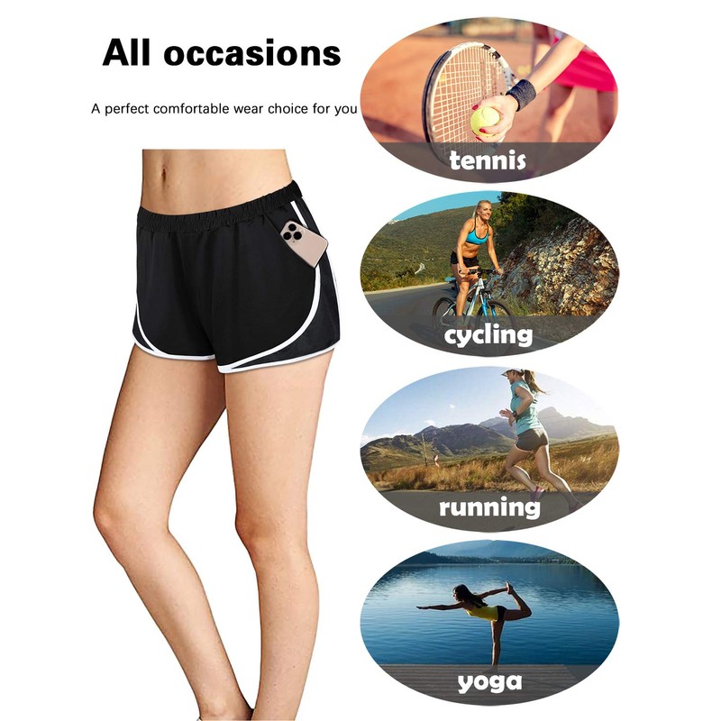 Fulbelle Pantalones cortos deportivos elásticos de doble capa para correr