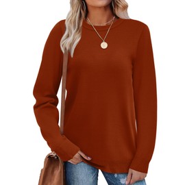 WIHOLL Womens Long Sleeve Tops Casual Fall Sweaters Cashmere Knit Pullover Lightweight Business Casual Outfits Basic School Teachers Beach Vacation Clothes Caramel L
