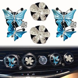 4 Pcs Bling Butterfly and Silver Daisy Car Air Fresheners Vent Clips Diffuser Vent Clip Rhinestone Diamond Decoration Car Interior Decor Cute Accessories for Women, Automotive Air Fresheners (Blue, 2)
