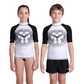 Arena Boys Unisex Jr Rash Vest S/S Graphic Top, White-Black, 62 EU