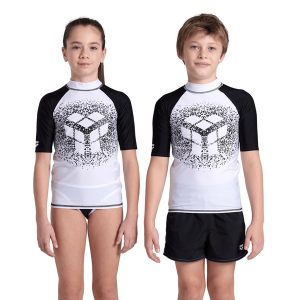 Arena Boys Unisex Jr Rash Vest S/S Graphic Top, White-Black,
