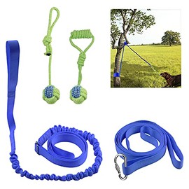Outdoor Hanging Bungee Dog Toy - Interactive Dog Tug Toy with 2 Chew Rope Toys for Small to Large Dogs - Best for Tug of War, Bite Training, Pull Exercise, Solo Play
