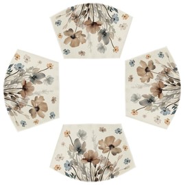 Artoid Mode Brown Poppy Floral Round Table Wedge Placemats Set of 4, Seasonal Kitchen Dining Table Decoration for Indoor Party Home