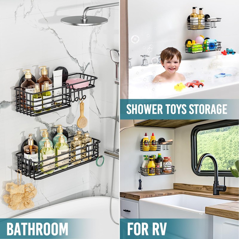 TAILI Shower Caddy Suction Cup 2 Pack with Hooks &