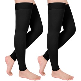 GODORIO 2Pairs 20-30mmHg Thigh High Compression Stockings, Footless Thigh High Compression Socks for Women, Medical Compression Stockings for Varicose Veins, Swelling, Teacher, Doctor（Black, 4XL）