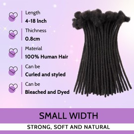 Loc Extensions Human Hair 0.4cm&0.6 cm&0.8cm width 4-18inch 10, 20, 40, 100 strands 100% Human Hair Locs Extensions for Men Women Natural Dreadlocks Can Be Dyed Bleached Curled 0.8cm 8inch 60 Strands
