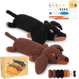 Crochet Set for Beginners, Crochet Animal Kit, Complete Dachshund Dog Crochet with Yarn Hook Needles, Step by Step Video Crochet Learning Crochet Set, Beginner Animal Set, Beginners Crochet Set,