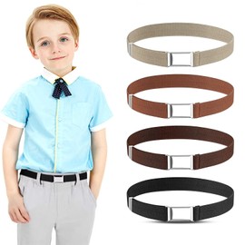 4 Stück Elastische Gürtel Kinder, Einstellbare Stretch Kindergürtel mit Quadratische Einfacher Magnetschnalle Schnalle für Mädchen Jungen Jeans Hosen Kleid (Schwarz, Kamelbraun, Beige, Braun)