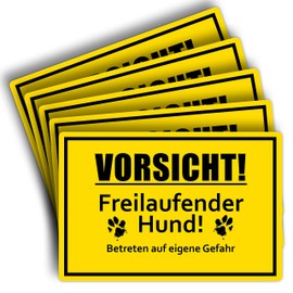 Strobo Vorsicht Freilaufender Hund Sign, 20 x 30 cm, Made From Sturdy PVC Hard Foam Board, 3 mm, Caution Against The Dog Sign With UV Protection, Pack Of 5