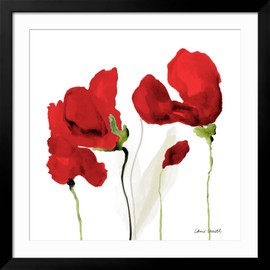 ART.COM Framed Wall Art Prints All Red Poppies II by Lanie Loreth, Botanical Decor, 30" x 30", Black Frame with White Mat