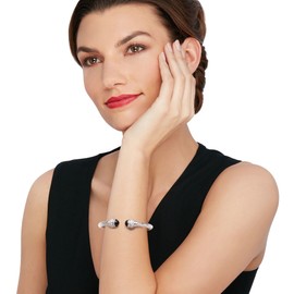 Ross-Simons Italian Onyx and 1.30 ct. t.w. CZ Twisted Cuff Bracelet in Sterling Silver. 6.5 inches