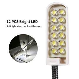 Sewing Machine Light, 12 LED Sewing Lamp Flexible Gooseneck Working Light with Magnetic Mounting Base ON/Off Switch for Household Sewing Machine Studio Drill Presses Workbenches, AC 220-250