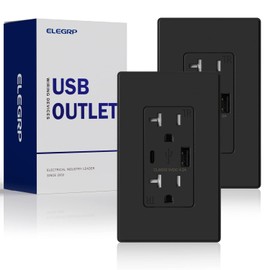 ELEGRP USB Charger Wall Outlet, Type A & C USB Ports, 20 Amp Tamper Resistant Receptacle Plug, Wall Plate Included, UL Listed (2 Pack, Matte Black)