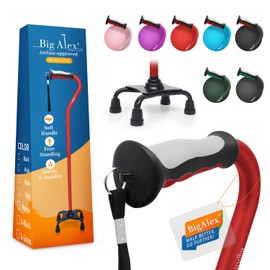 BigAlex Quad Cane, Foldable Adjustable Walking Cane for Men & Women with Stable 4-Pronged Base for Extra Stability & Balance, Heavy Duty, Lightweight, Soft Offset Handle Stick for Seniors & Elderly