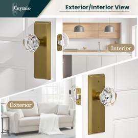 CEYMIO Glass Door Knobs for Interior Doors - Vintage Crystal Passage Closet & Hallway Door Knob - Diamond Cut Door Handle - Antique Brass Finish (1 Pack)