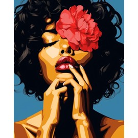 Paint by Number African American Lady DIY Painting On Canvas with Brushes Acrylic Paints Black Woman Girl Flower Paint by Numbers for Adults and Kids Students Beginner 16x20 Inch（without Frame）