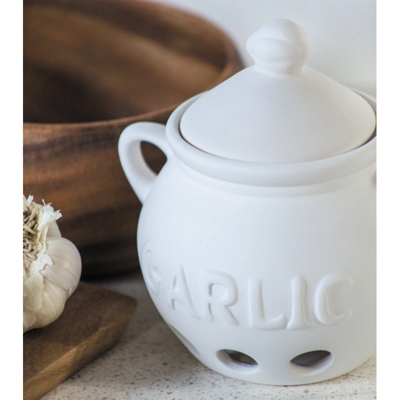 Fox Run Ceramic Garlic Keeper White Food Storage Container with