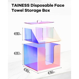 TAINESS Disposable Facial Towels Storage Box Compatible with Clean Skin Club Clean Towel XL - Cotton Pads - Swabs Upgraded Double Layer Acrylic Storage Container Face Towel Holder (Glossy Rainbow)