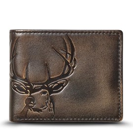 House of Jack Co. Deer Slim Bifold Wallet for Men and Outdoorsmen, Camou Lining, Full Grain Cowhide Leather Wallet, Black