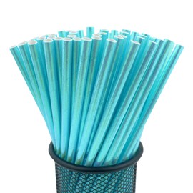 YAOSHENG Premium Disposable Drinking Paper Straws, Pack 100 Blue Iridescent Paper straws for Cocktail Party Supplies,Birthday,Bridal/Baby Shower,Juice,Shakes (Blue)