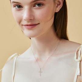 CUPENDA Cross Necklace for Women 925 Sterling Silver Opal Butterfly Cross Pendant Necklace Jewelry Gifts for Women Girls