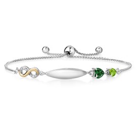 Gem Stone King 0.82 Ct Green Nano Emerald Green Peridot 925 Silver and 10K Yellow Gold Lab Grown Diamond Bracelet For Women