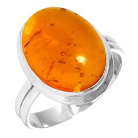 Jeweloporium 925 Silver Ring for Women Size O Orange Amber Gemstone Vintage Silver Ring Engagement Gift Solitaire Jewelry