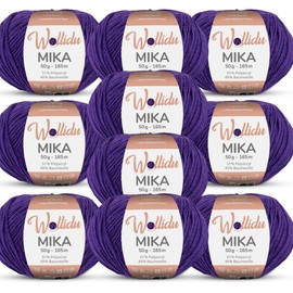 Wollidu Mika Knitting and Crochet Yarn, 51% Polyacrylic, 49% Cotton, 10 x 50 g/165 m, Oeko-Tex, Purple