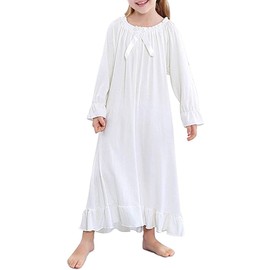 Verve Jelly Girls' Long Sleeve Nightdress Pyjamas Toddler Sleep Dress Princess Sleepwear Kids Nightdress Night Dresses for Girls 3-12 Years, white 2
