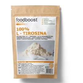 L - Tirosina pura in polvere 200g foodboost, senza additivi - con dosatore - perfetta nello shaker per proteine in polvere, marchio di fiducia italiano, pre workout - 100 DOSI