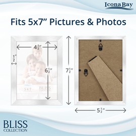 Icona Bay 5x7 Silver Picture Frame, Modern Style Wood Composite Frame, Table Top or Wall Mount, Bliss Collection