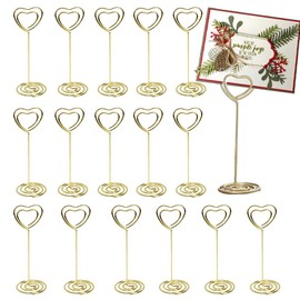 YINKE Memo Clip Memo Holder Stand Card Stand Heart Office Wedding Tabletop Decoration Photo Place Card Table Number Holder Card Holder Set of 20 (Gold)