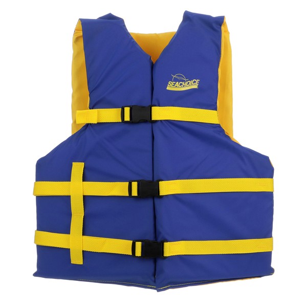 Seachoice 86240 Level 70 Life Jacket - Adjustable Boat Vest, Blue/Yellow, XL Adult - Over 90 Pounds