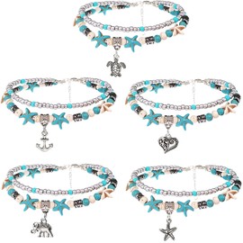 Suyi 5pcs Ankle Bracelets for Women Layered Beach Adjustable Anklets Boho Chain Anklet Foot Jewelry 5Pcs Set 4