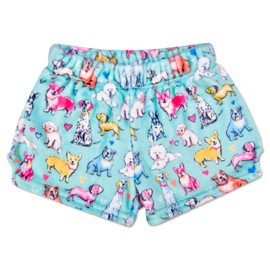iscream Big Girls Playful Print Silky Soft Plush Shorts - Preppy Pups, Medium (10/12)