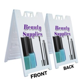 A-Frame Sidewalk Beauty Supplies 24" x 36" Double Sided A-Frame Sidewalk Sign, Includes 2 Plastic Inserts | Foldable Portable White Signicade Sandwich Board Signs