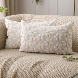 DFXSZ Spring Summer Pillow Covers 12x20 inch Set of 2 Farmhouse Decor Yellow Flower Heart Daisy Soft Plush Faux Fur Jacquard Throw Pillows for Bedroom Sofa Holiday Spring Summer Home Decor PTK024A12