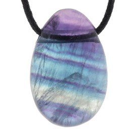 Lebensquelle Plus Fluorite Multicoloured Drop Pendant | Drilled Tumbled Stone Pendant with Cotton Cord | High-Quality Gemstone Pendant, fluorite, Fluorite