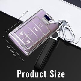 Universal Soft TPU Key Fob Cover with Keychain for Cadi1lac Models (SRX, ATS, ELR, XTS, Escalade, CTS, DTS, STS 2010 2011 2012 2013 2014 2015) - Purple